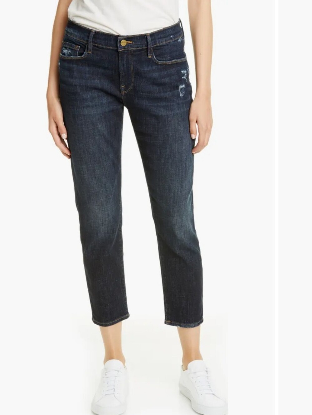 FRAME Le Garcon Crop Jeans Distressed Covent Dark Wash Boyfriend Fit Size 23